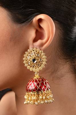 Red Meenakari And Kundan Gold Plated Jhumka 1