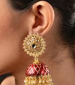 Red Meenakari And Kundan Gold Plated Jhumka