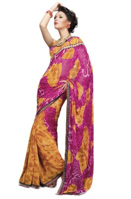 Brown Printed Georgette Saree With Blouse 1