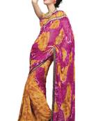 Brown Printed Georgette Saree With Blouse