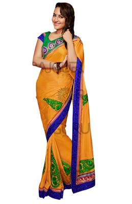 Mustard Embroidered Crepe Saree With Blouse 1
