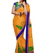 Mustard Embroidered Crepe Saree With Blouse