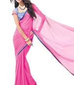 Pink Plain Georgette Saree With Blouse