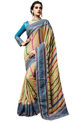 Beige Embroidered Georgette Saree With Blouse 1