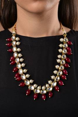 Kundan And Red Onyx Necklace Set With Pearls 2