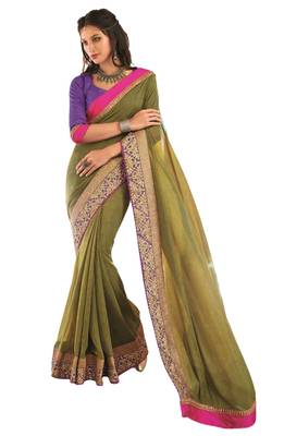 Green Embroidered Georgette Saree With Blouse 1