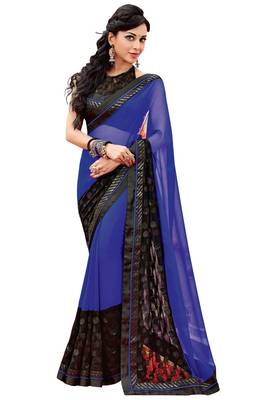 Blue Embroidered Georgette Saree With Blouse 1