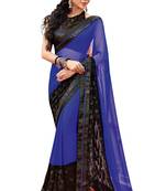 Blue Embroidered Georgette Saree With Blouse