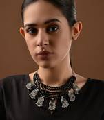 Black Beaded German Silver Necklace