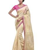 Cream Embroidered Brasso Saree With Blouse