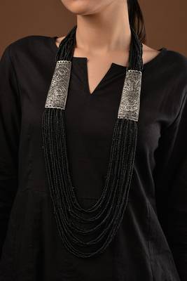Black Beaded German Silver Necklace 2