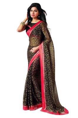 Black Embroidered Net Saree With Blouse 1