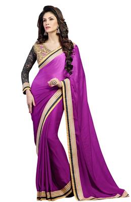 Purple Embroidered Dupion Silk Saree With Blouse 1