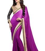 Purple Embroidered Dupion Silk Saree With Blouse