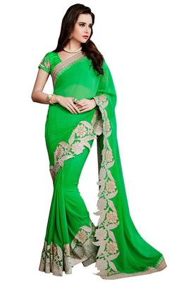 Green Embroidered Georgette Saree With Blouse 1