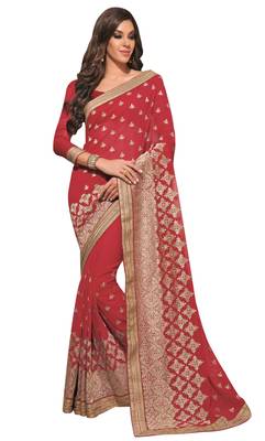 Maroon Embroidered Georgette Saree With Blouse 1