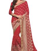 Maroon Embroidered Georgette Saree With Blouse
