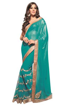 Green Embroidered Shimmer Saree With Blouse 1