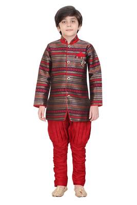 Traditional Maroon Silk Blend Boys Kurta With Breeches 1