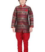 Traditional Maroon Silk Blend Boys Kurta With Breeches