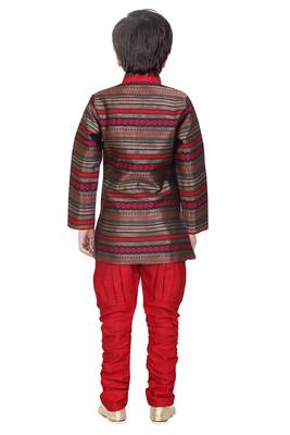 Traditional Maroon Silk Blend Boys Kurta With Breeches 3
