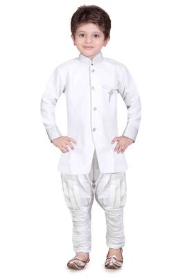 Traditional White Silk Blend Boys Kurta With Breeches 1