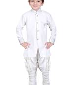 Traditional White Silk Blend Boys Kurta With Breeches
