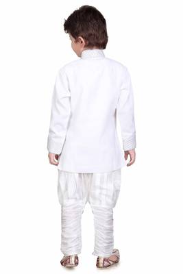 Traditional White Silk Blend Boys Kurta With Breeches 3