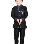 Traditional Black Silk Blend Boys Kurta With Breeches