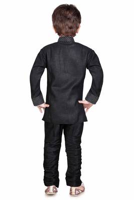 Traditional Black Silk Blend Boys Kurta With Breeches 3
