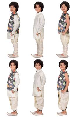 Traditional Grey Cotton Boys Kurta & Waistcoat With Breeches & Dhoti 2