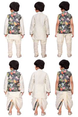 Traditional Grey Cotton Boys Kurta & Waistcoat With Breeches & Dhoti 3