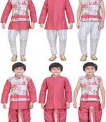 Traditional Pink Cotton Boys Kurta & Waistcoat With Breeches & Dhoti