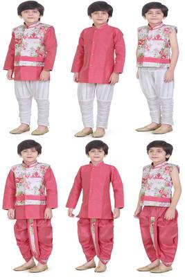 Traditional Pink Cotton Boys Kurta & Waistcoat With Breeches & Dhoti 2