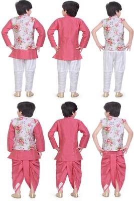 Traditional Pink Cotton Boys Kurta & Waistcoat With Breeches & Dhoti 3