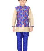 Traditional Blue Silk Blend Boys Kurta & Waistcoat With Breeches