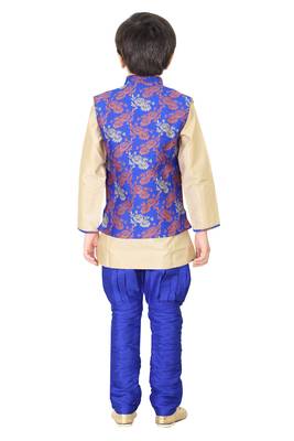Traditional Blue Silk Blend Boys Kurta & Waistcoat With Breeches 3