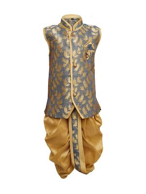 Traditional Grey Silk Blend Boys Kurta With Dhoti 1