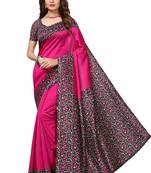 Pink printed art silk saree with blouse