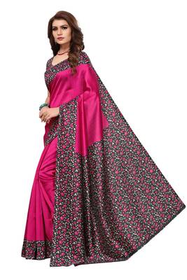 Pink printed art silk saree with blouse 3