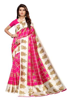 Pink Printed Art Silk Saree With Blouse 1