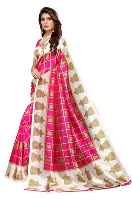 Pink Printed Art Silk Saree With Blouse 2