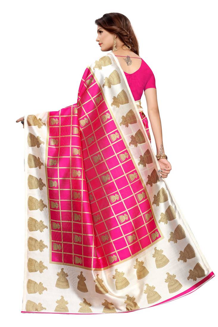 Pink Printed Art Silk Saree With Blouse