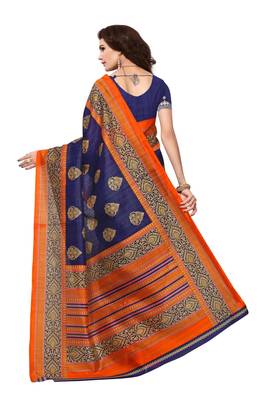 Multicolor printed cotton silk saree with blouse 2