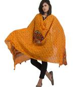 Light Orange Aari Embroidery and Foil Mirrors Pure Cotton Free Size Dupatta