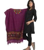 Magenta Violet Aari Embroidery and Foil Mirrors Pure Cotton Free Size Dupatta