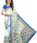 Cream printed bhagalpuri silk saree with blouse