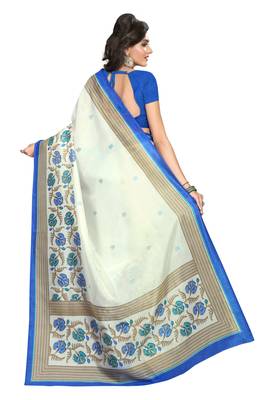 Cream printed bhagalpuri silk saree with blouse 3