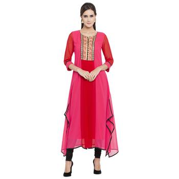 Pink Embroidered Georgette kurta & 1