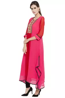 Pink Embroidered Georgette kurta &